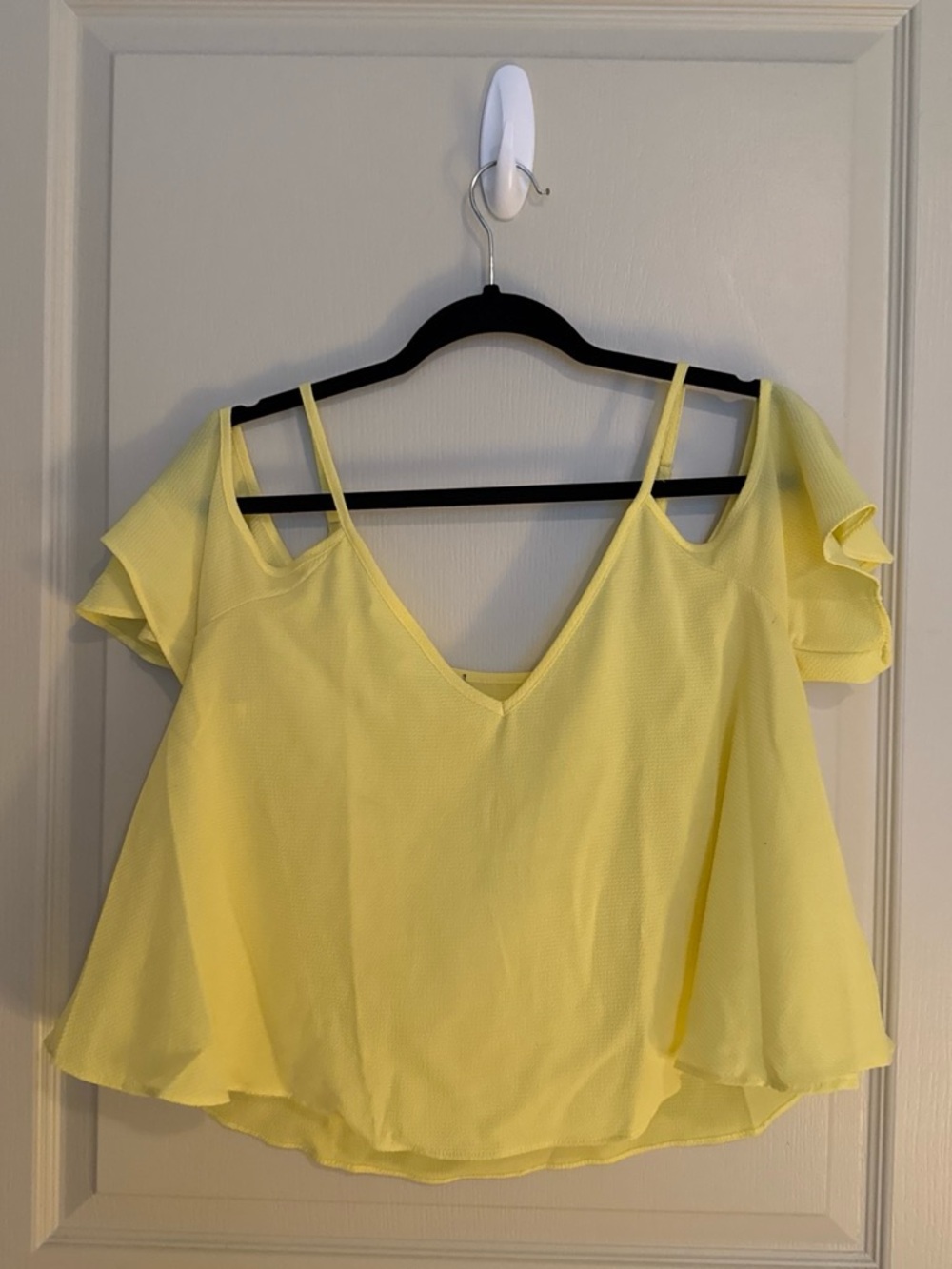 Forever 21 Yellow Cold-Shoulder V-Neck Blouse